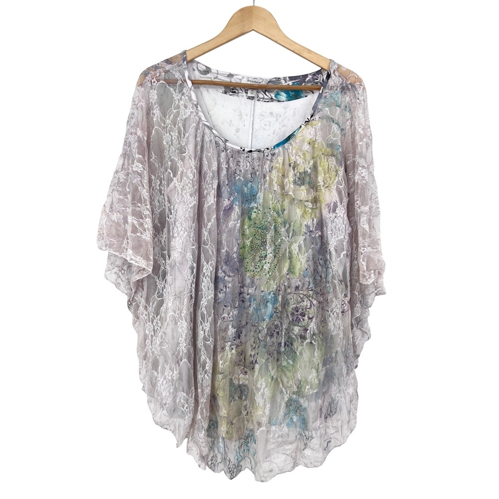 Fairy Floral Lace Poncho Top Embellished Dolman Sleeve Dressbarn Woman 2X